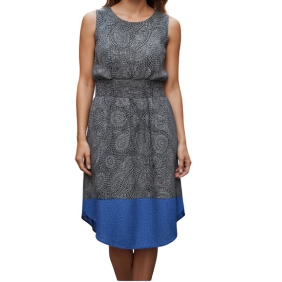 GAP Paisley Floral Print Midi Dress Navy Blue Smock Sleeveless Color Block M - Picture 1 of 9